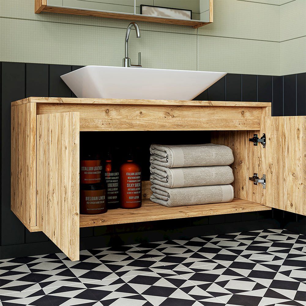Roomart Badmöbel-Set, (Badmöbel Set 3-teilig 100cm Unterschrank mit Waschbecken Spiegelscrank)