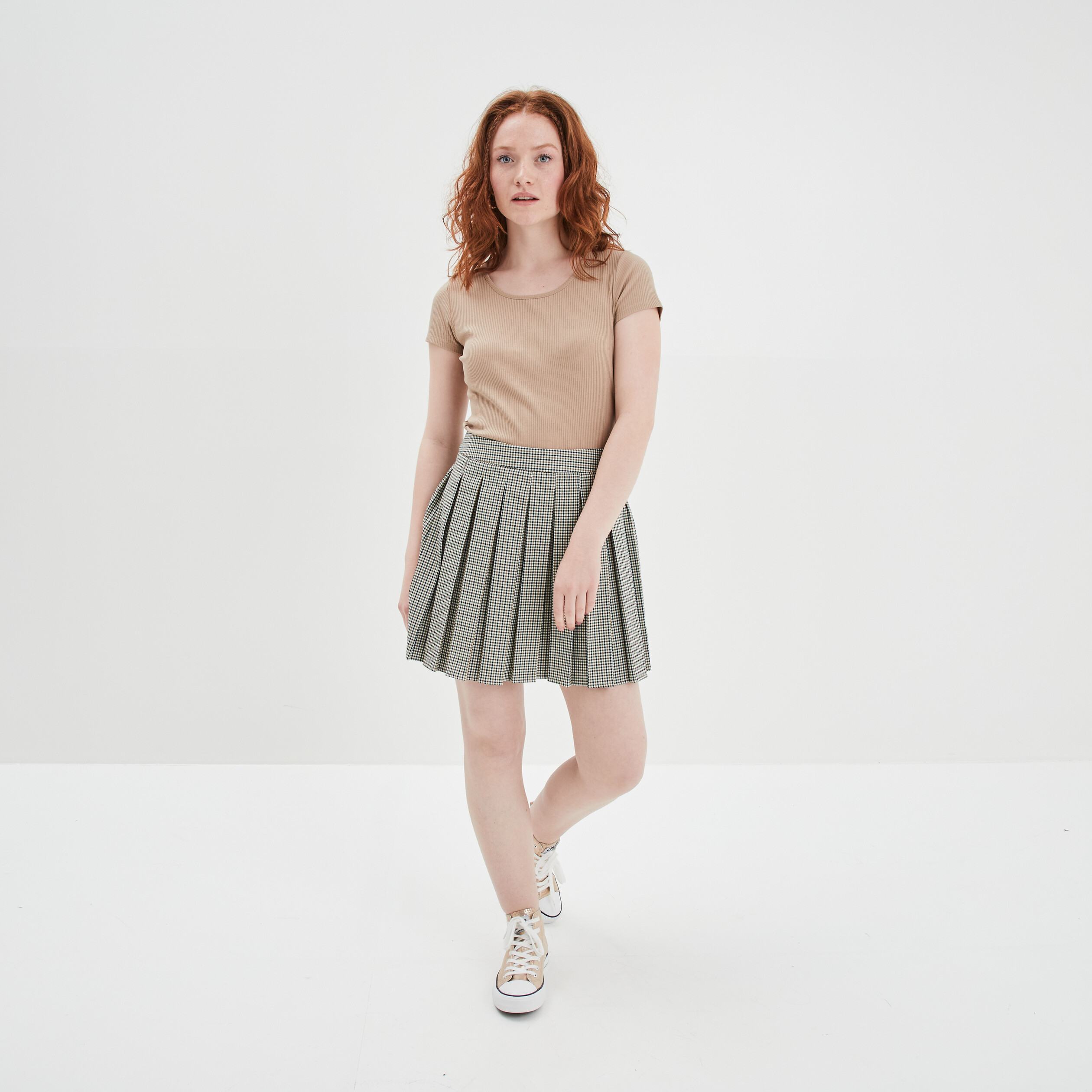T-shirt manches courtes côtelé sable femme | La Halle