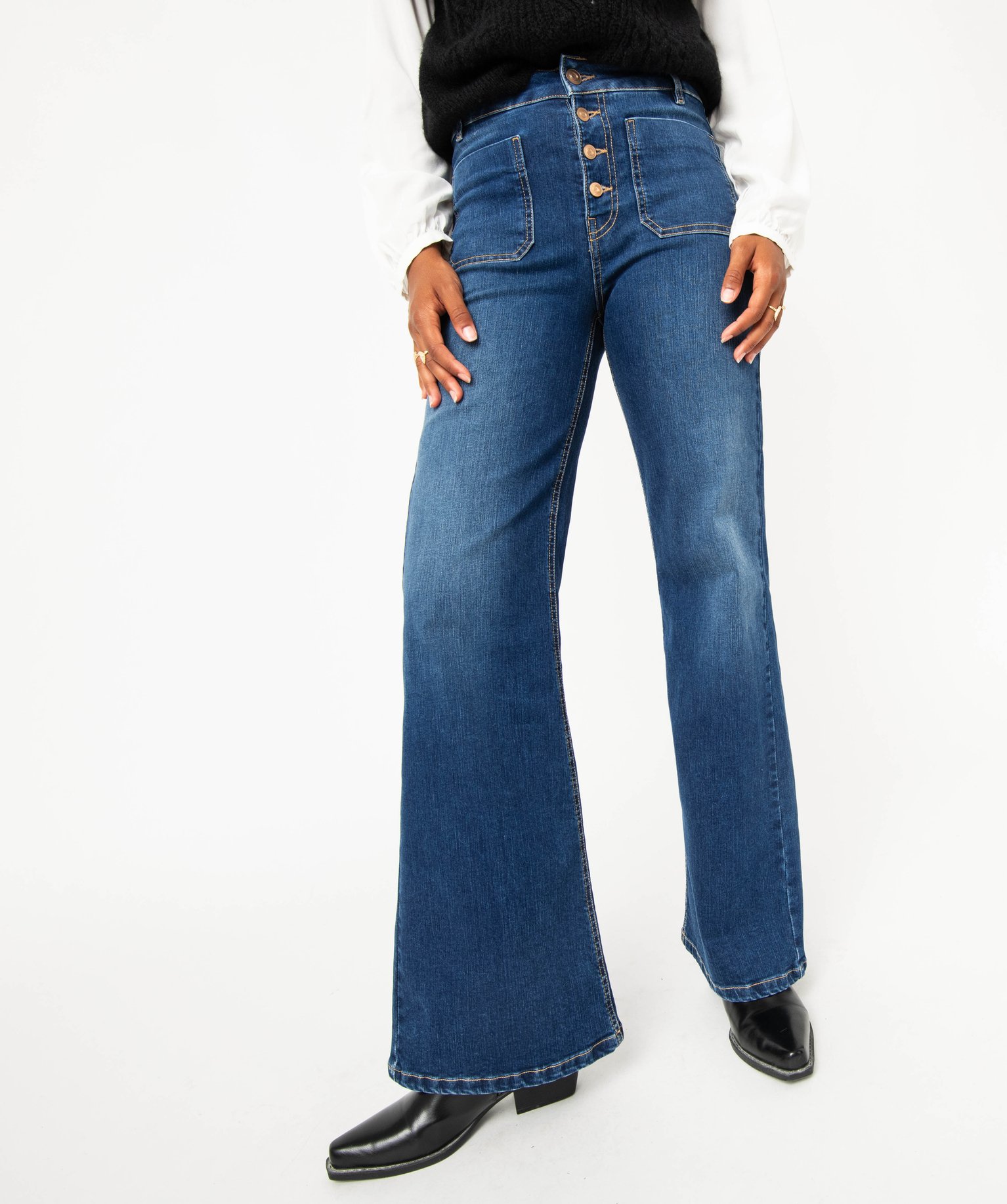 Jean flare avec braguette boutonnée femme stone | GEMO