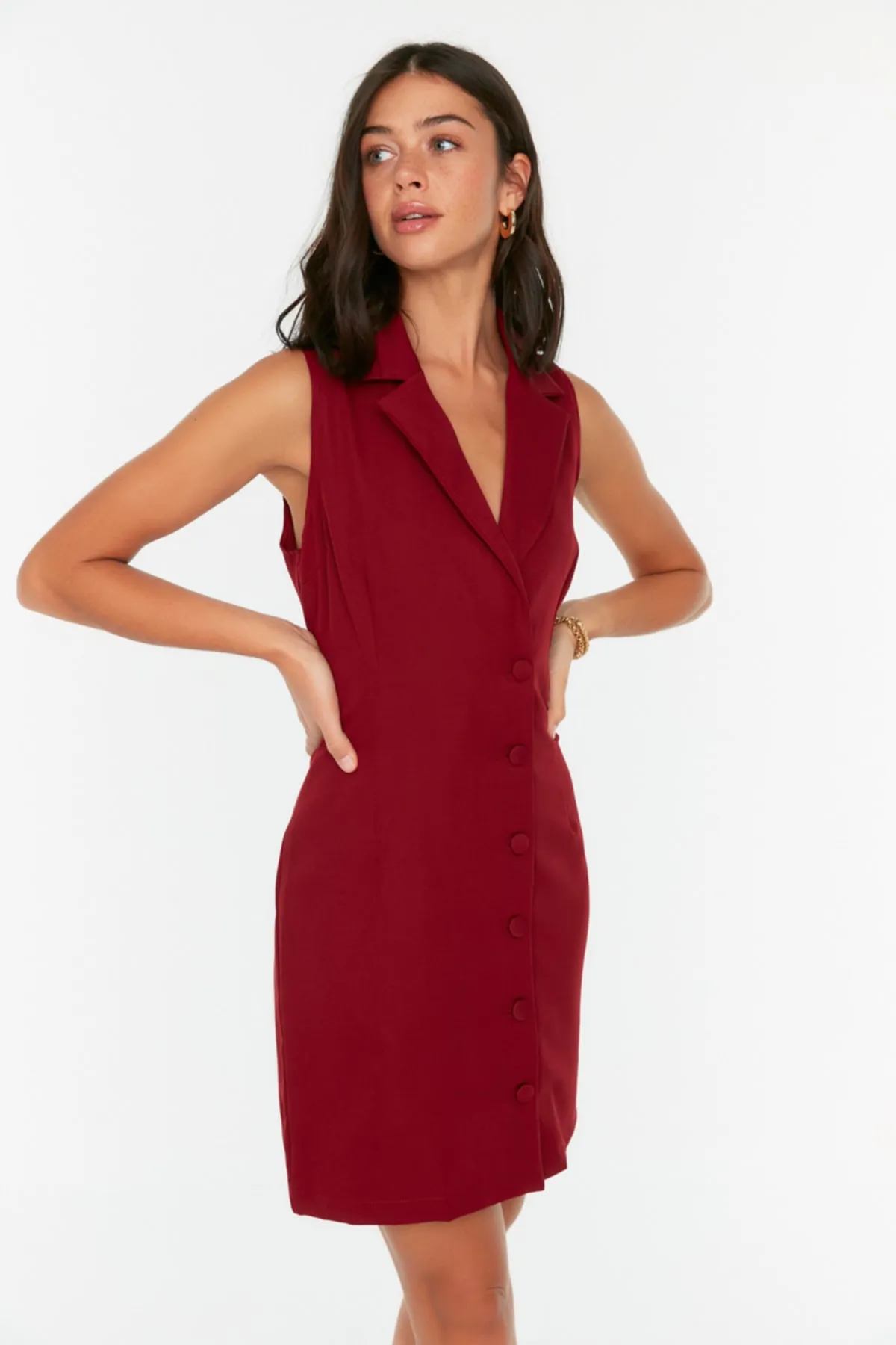 Trendyol Collection  Pflaumenfarbenes, gewebtes Kleid mit Knöpfen und Details TWOSS19AP0280