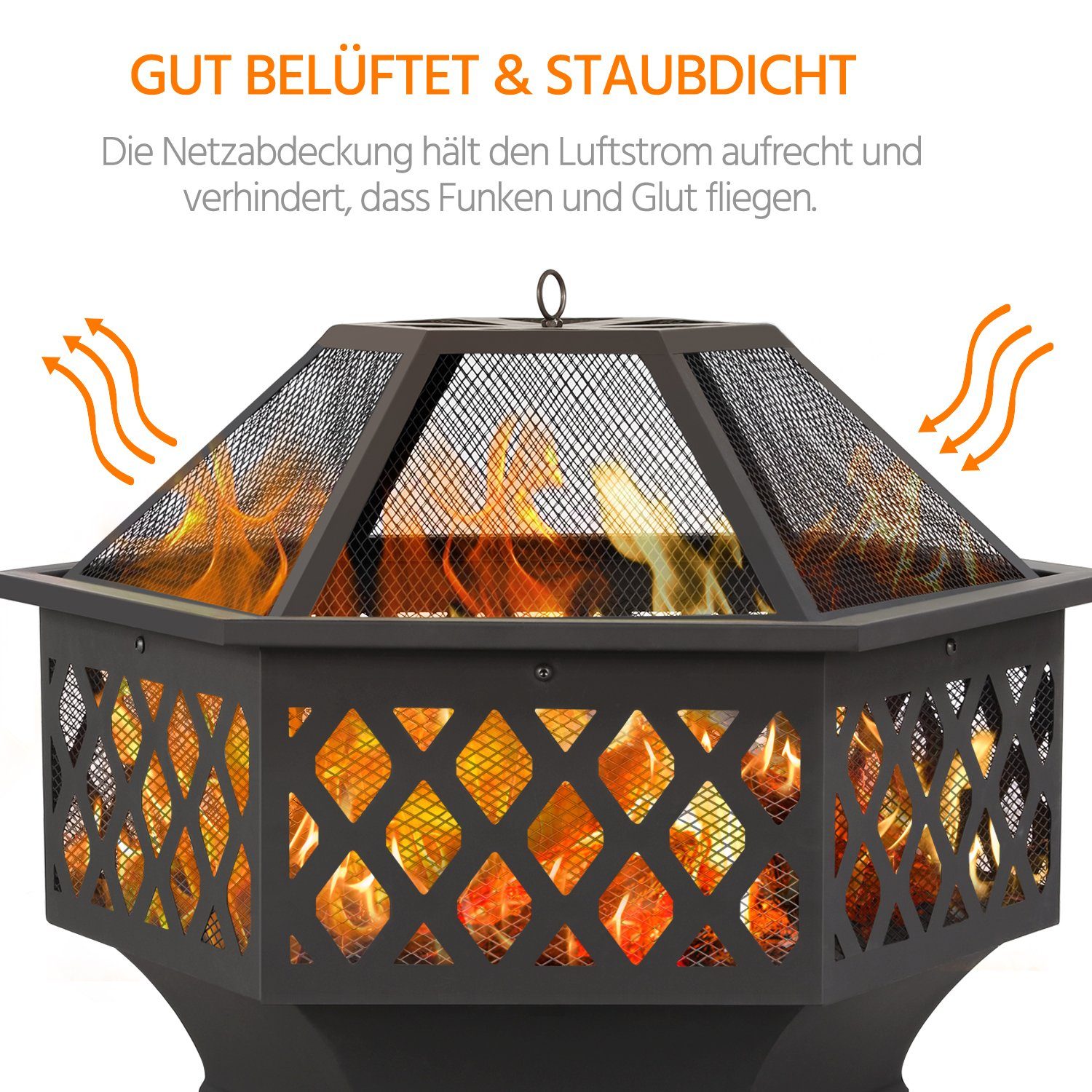 Yaheetech Feuerstelle, Ø 61/71cm sechseckige Feuerschale