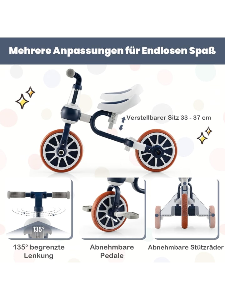 COSTWAY 4 in 1 Dreirad von 2-4 Jahren in Blau günstig kaufen 38 cm