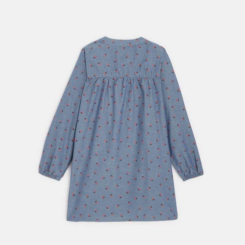Tablier d'écolière motif cerises bleu fille