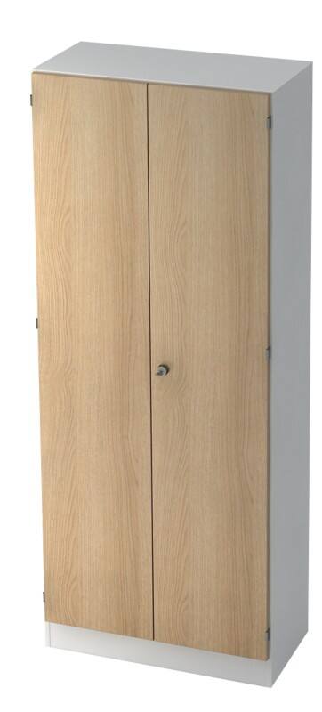 Hammerbacher Schrank Melamin 5 Fachböden 800 x 420 x 2.004 mm Eiche Weiß Mit Aufbau