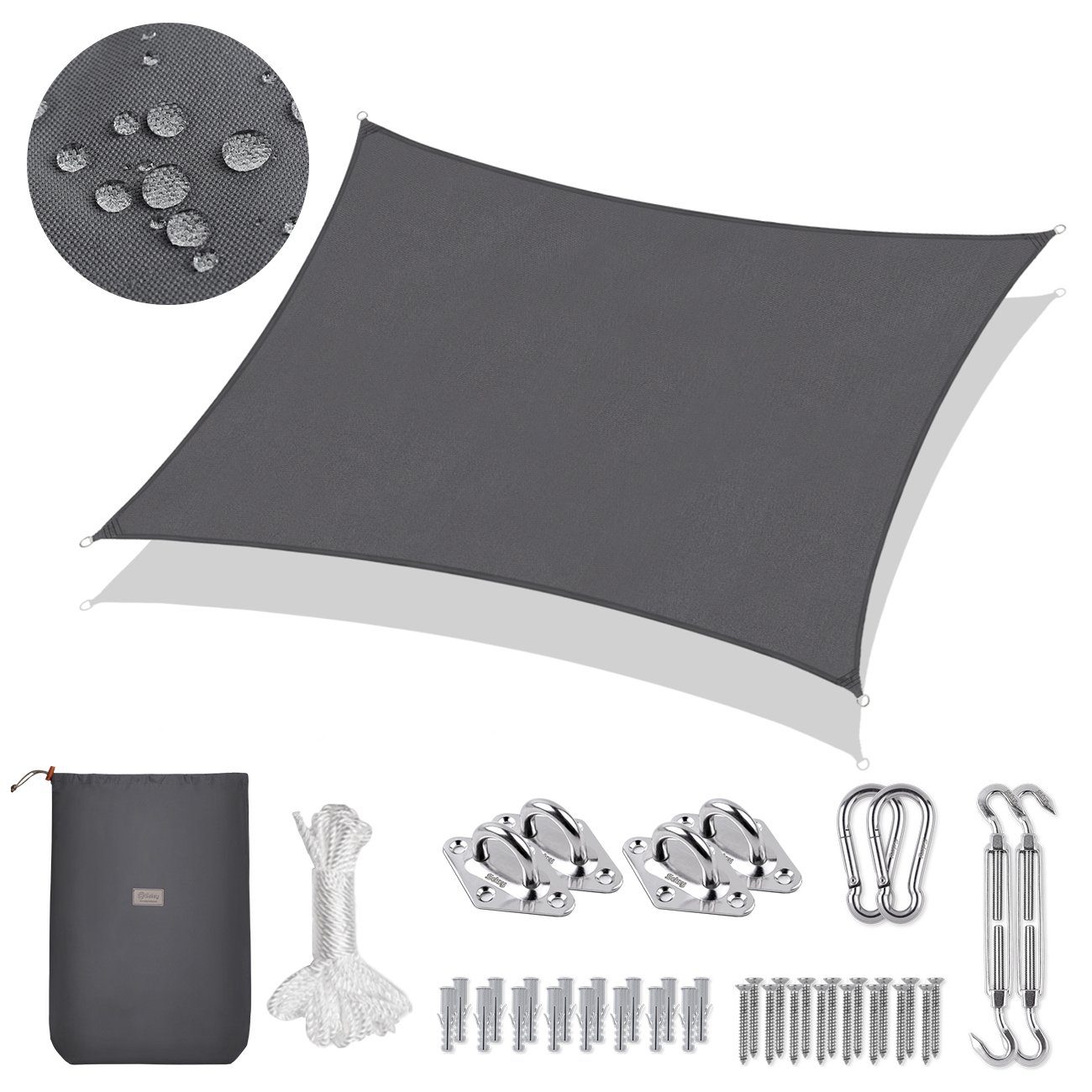 Sekey Sonnensegel Sonnenschutzsegel mit Kit Rechteckig Balkon Windschutz