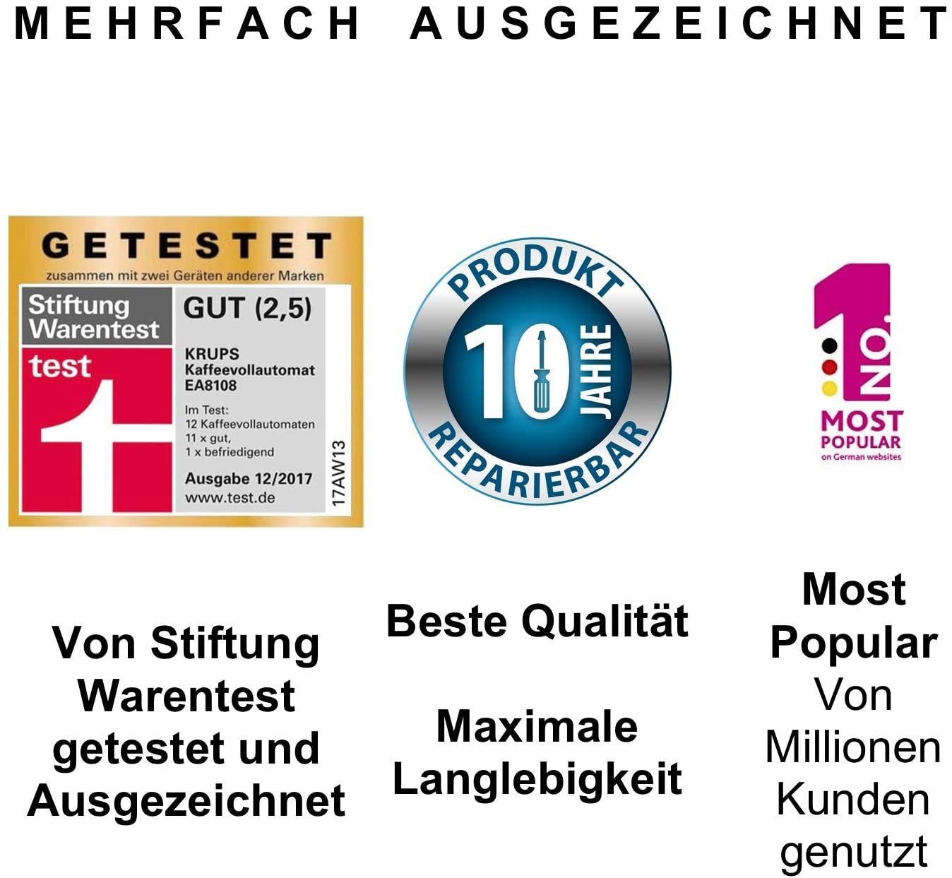Krups Kaffeevollautomat EA 81R8 Arabica Kaffeevollautomat, Espressomaschine, 1,8 l Wassertank, 1450 W, 2-Tassen-Funktion, Milchsystem mit CappucinoPlus-Düse
