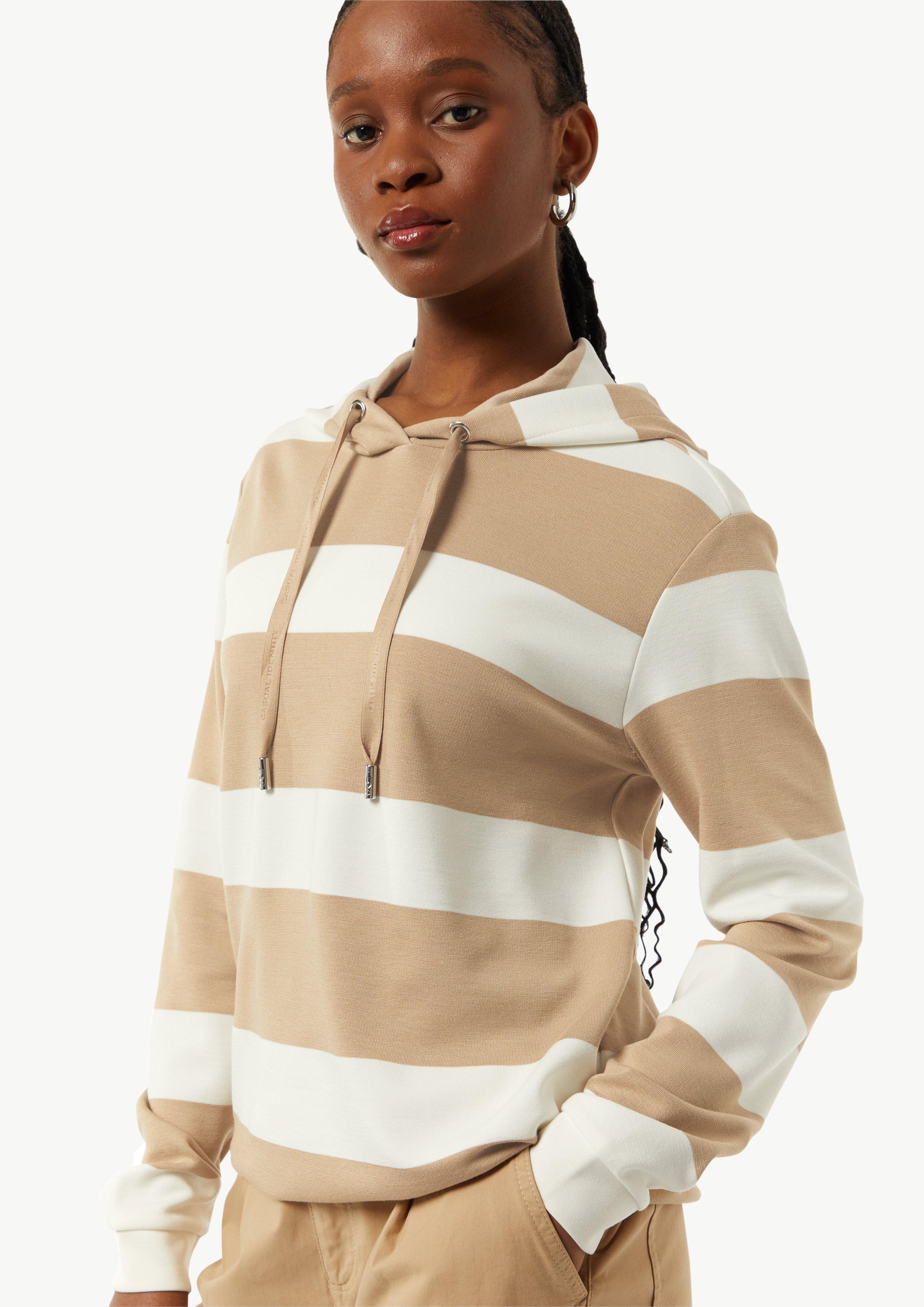 Sweatshirt mit Kapuze und Blockstreifen - sandstein