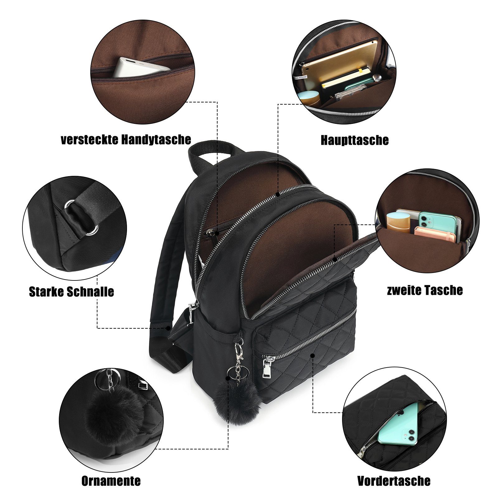 TAN.TOMI Cityrucksack Cityrucksack Damen Klein, Wasserdicht Rucksäcke, Für Schule Travel Wandern Arbeit