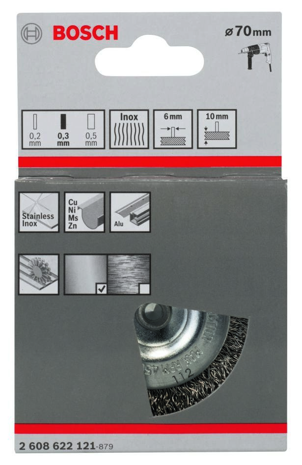 Bosch Blue Accessories 2608622121 Βούρτσα δίσκου 70 mm κυματιστό στέλεχος 6 mm Ανοξείδωτο ατσάλι