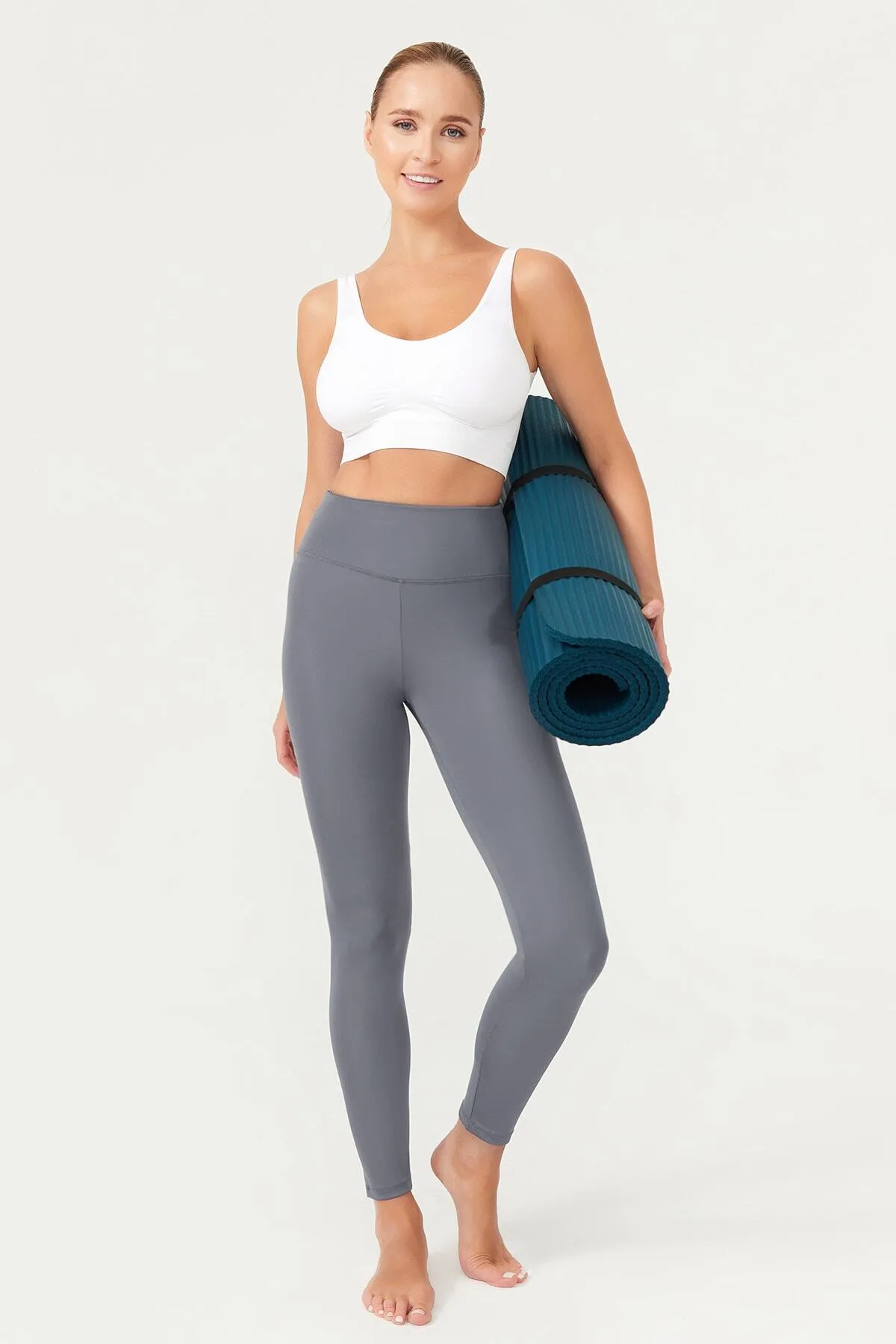 LOS OJOS  Anthrazitfarbene, schmal geschnittene Sport-Leggings mit hoher Taille und Basics für Damen