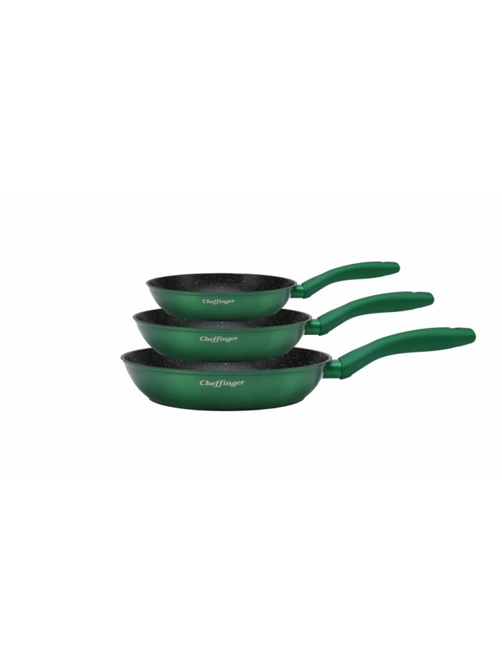 Cheffinger 3tlg Pfannenset Induktion Bratpfanne ø20-24-28cm in Grün günstig kaufen onesize