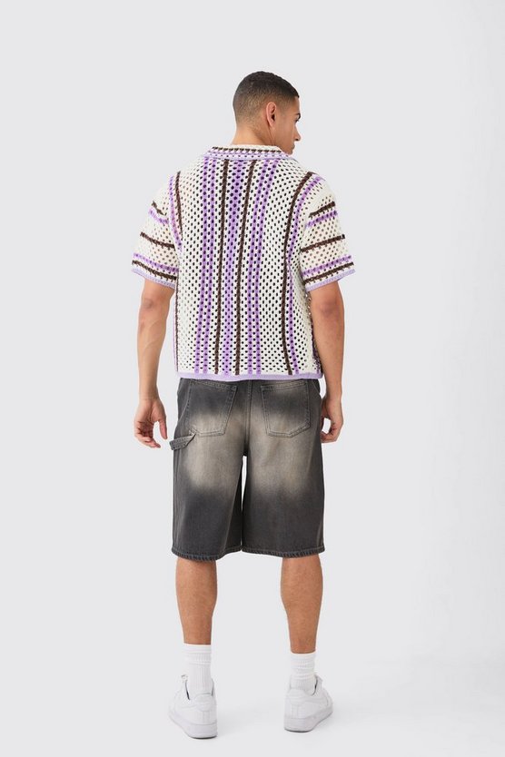 Kastiges gestreiftes Oversize Strick-Hemd
