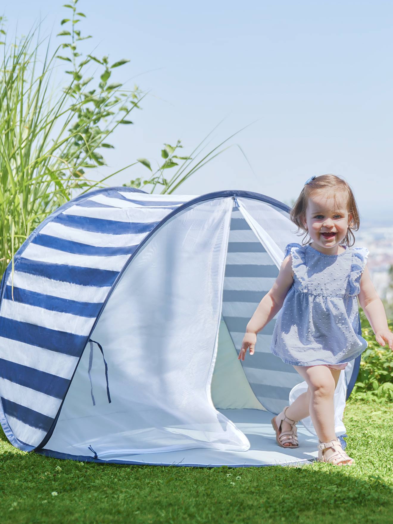 Babymoov Strandmuschel mit UV-Schutz UPF 50+, Moskitonetz BABYMOOV - blau/weiß gestreift