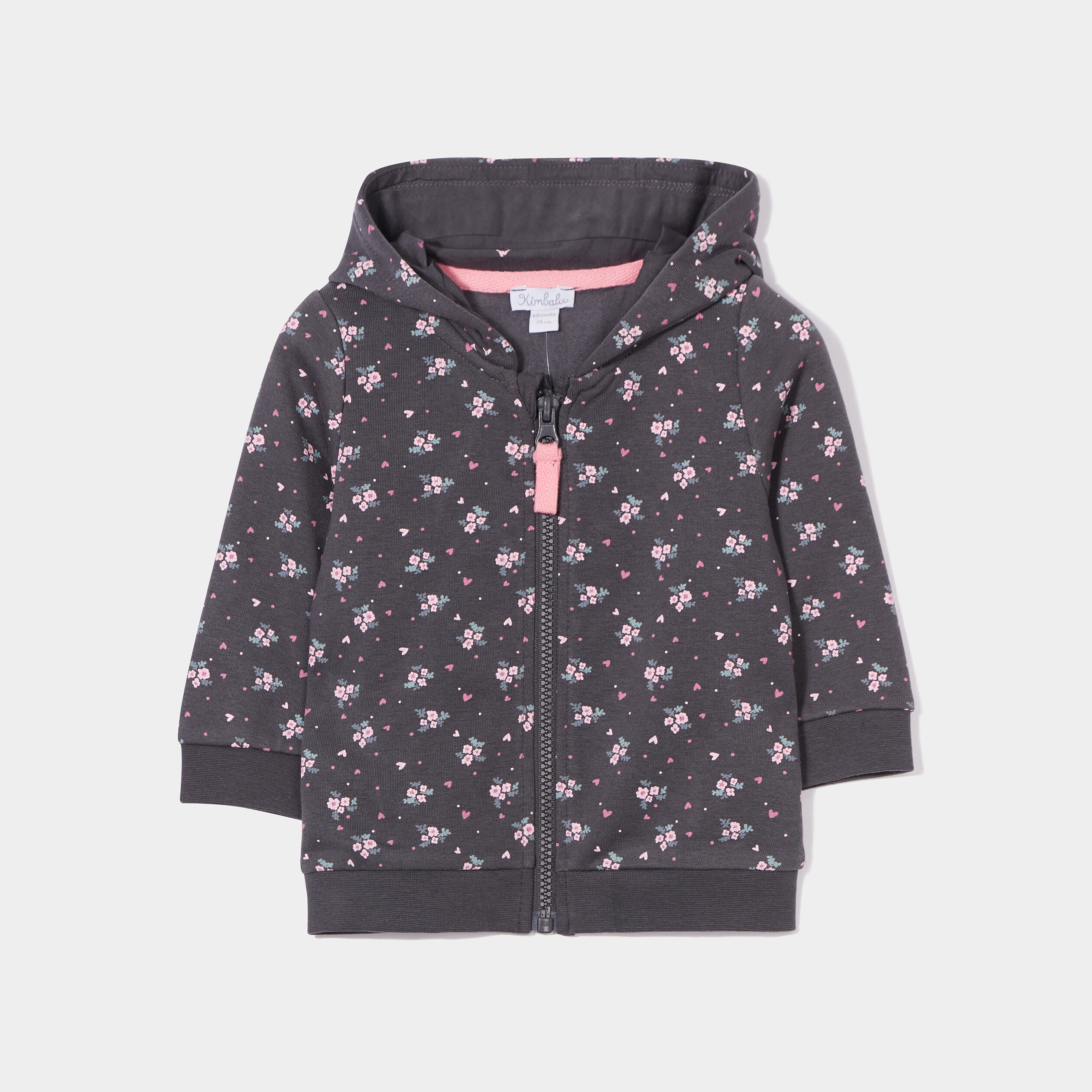 Sweat à capuche zippé Kimbaloo gris foncé bébé fille | La Halle