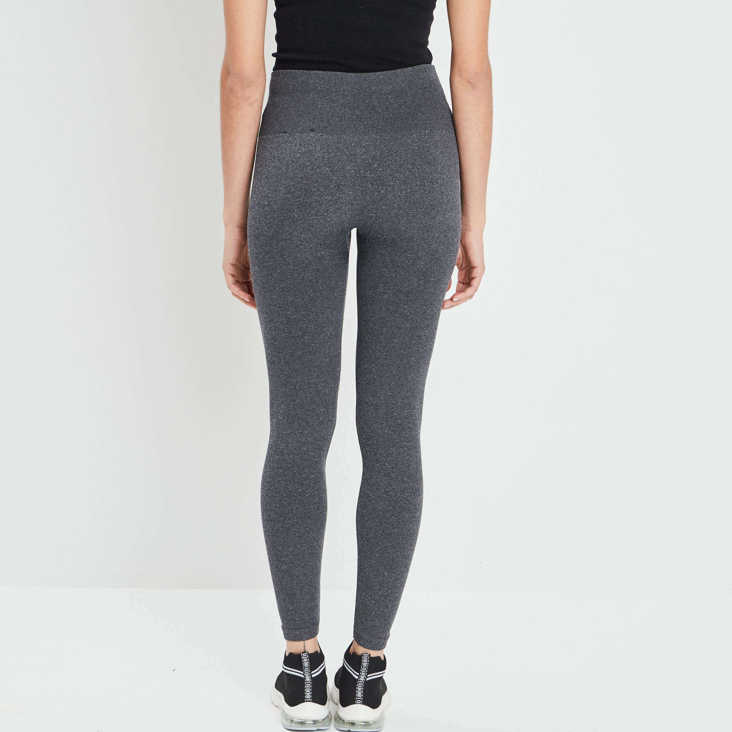 Legging taille haute côtelé gris foncé femme | La Halle