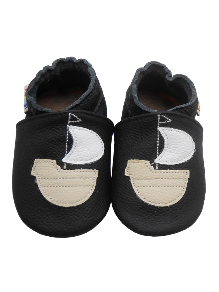 Yalion Leder-Krabbelschuhe Schiff Schwarz günstig kaufen