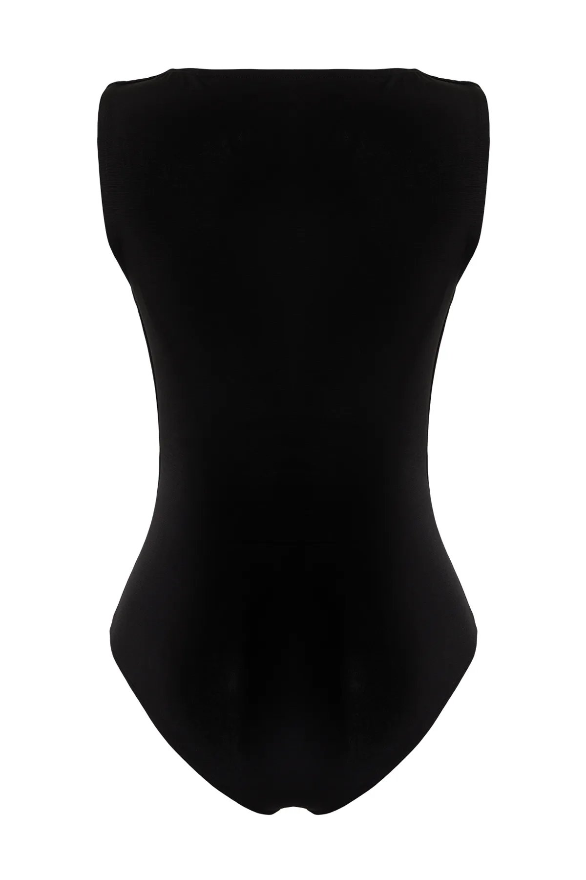 Trendyol Collection  Schwarzer, dehnbarer Strickbody mit U-Boot-Ausschnitt und Druckknöpfen, gerafft TWOSS24BD00020