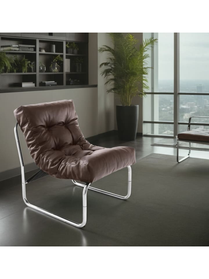 KADIMA DESIGN Vintage Clubsessel, Retro Lounge, Modular, Business, Chromkufen in Braun günstig kaufen onesize