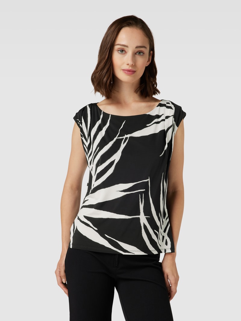 T-Shirt aus Viskose-Elasthan-Mix mit Allover-Muster in schwarz