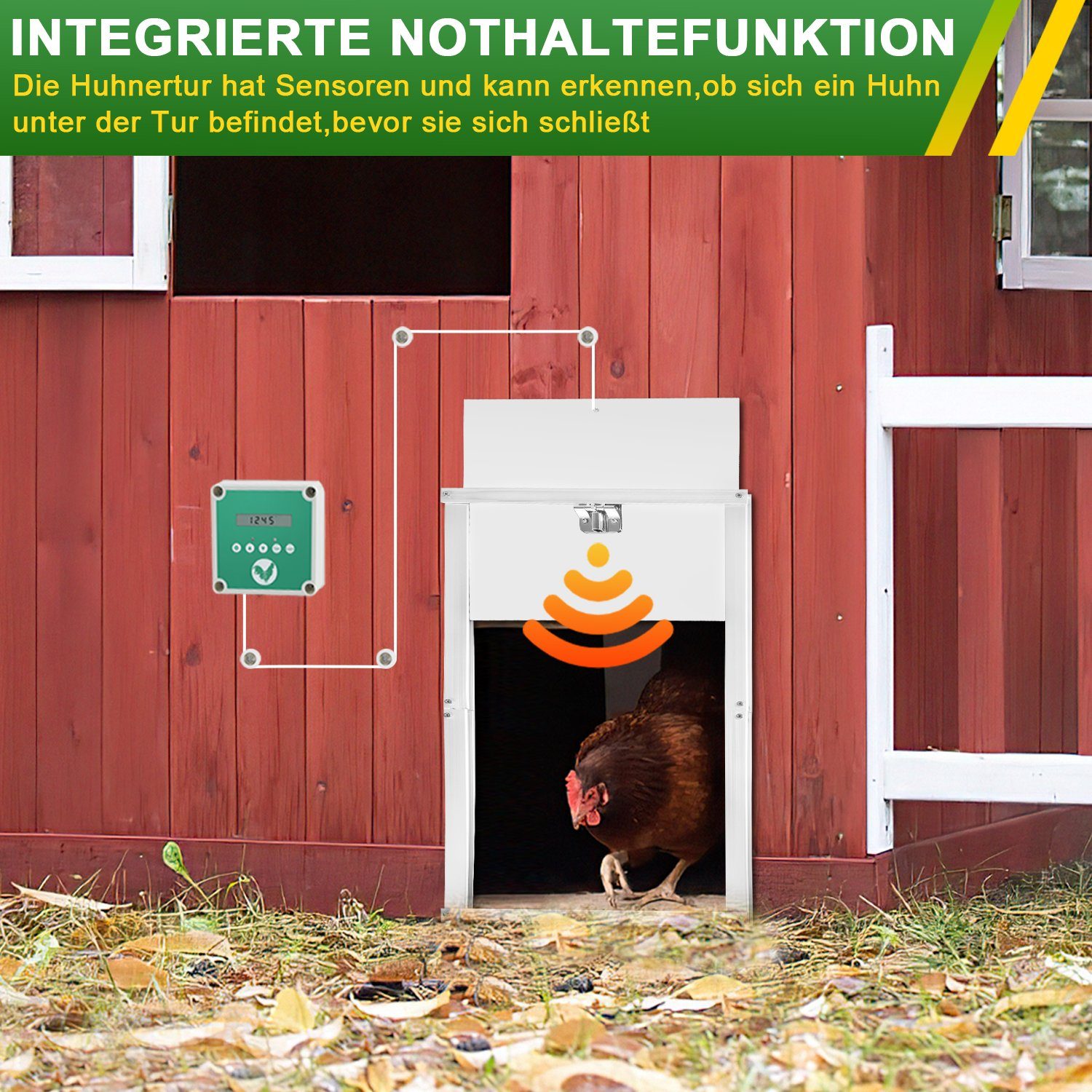 Lospitch Hühnerstall Automatische Hühnerklappe-Timer/Lichtsensor-automatische Verriegelung