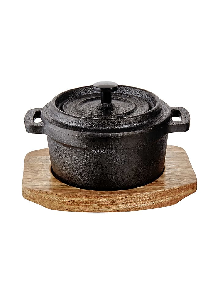 Butlers Mini-Serviertopf mit Holzuntersetzer L 14 x B 11cm HOT IRON in Schwarz günstig kaufen onesize