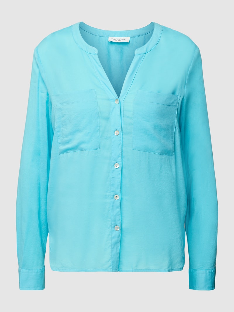 Bluse mit Brusttaschen Modell 'Ilsa' in aqua blau