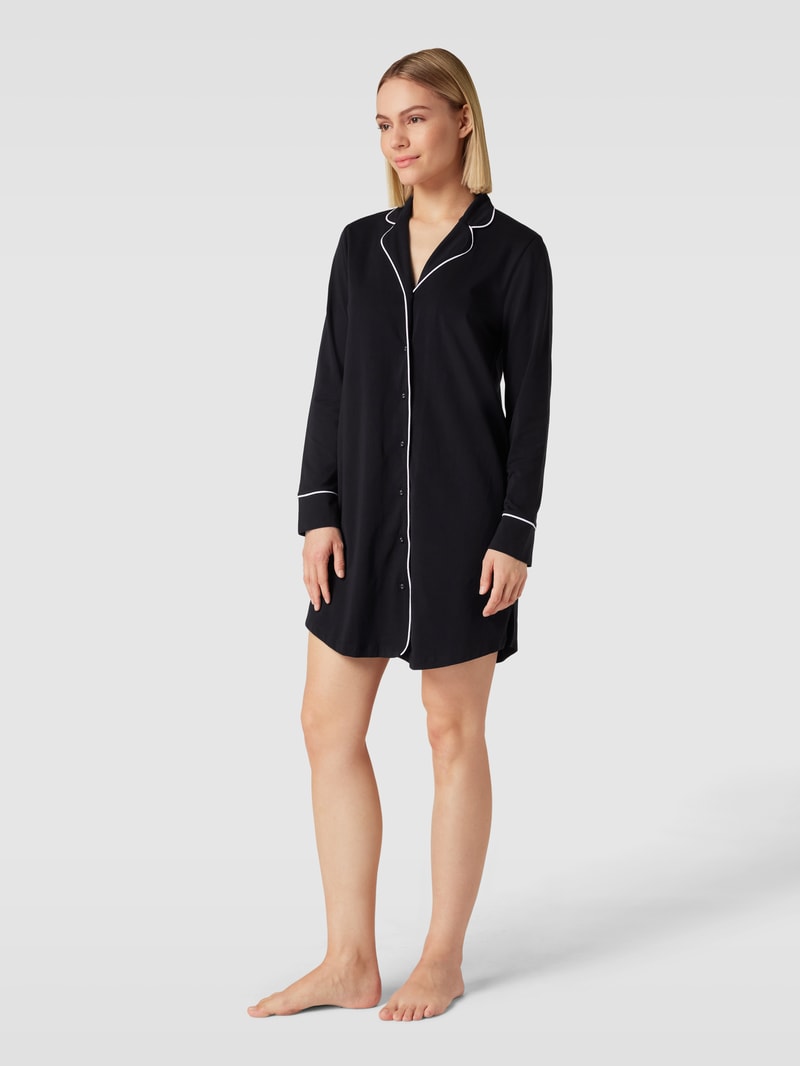 Nachthemd mit Umlegekragen Modell 'Beautiful Basics' in schwarz