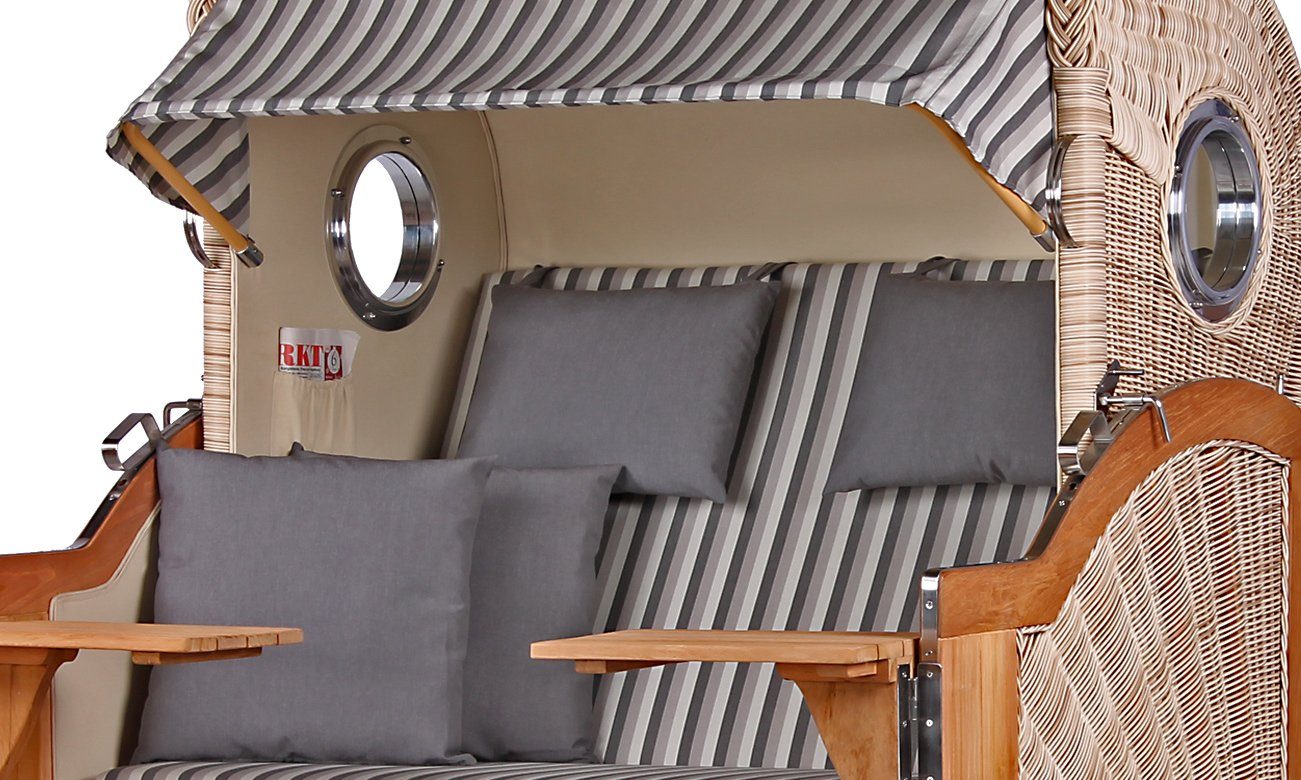 bene living Strandkorb Königssee 2,5-Sitzer Teak - PE shell - Modell 545, BxTxH: 142x95x170 cm, Volllieger ca. 175 Grad, Ostsee-Strandkorb, inkl. Liftersystem und Bullaugen
