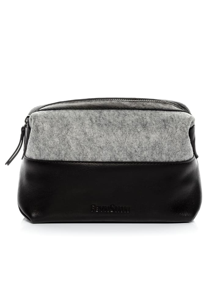 FEYNSINN Leder-Kosmetiktäschchen echt Leder Kulturtasche groß schwarz-grey in schwarz günstig kaufen onesize