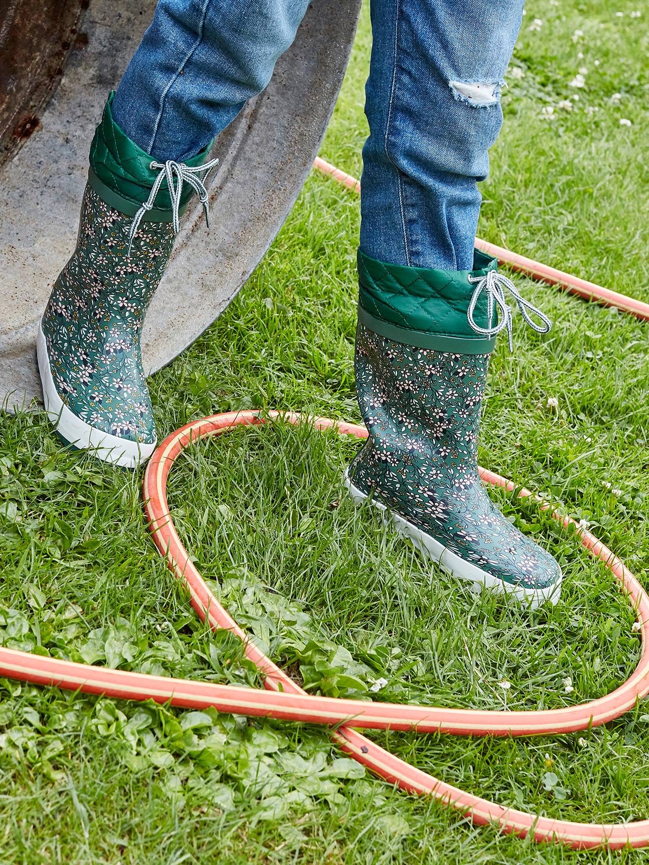 Bottes de pluie imprimées fille col matelassé vert