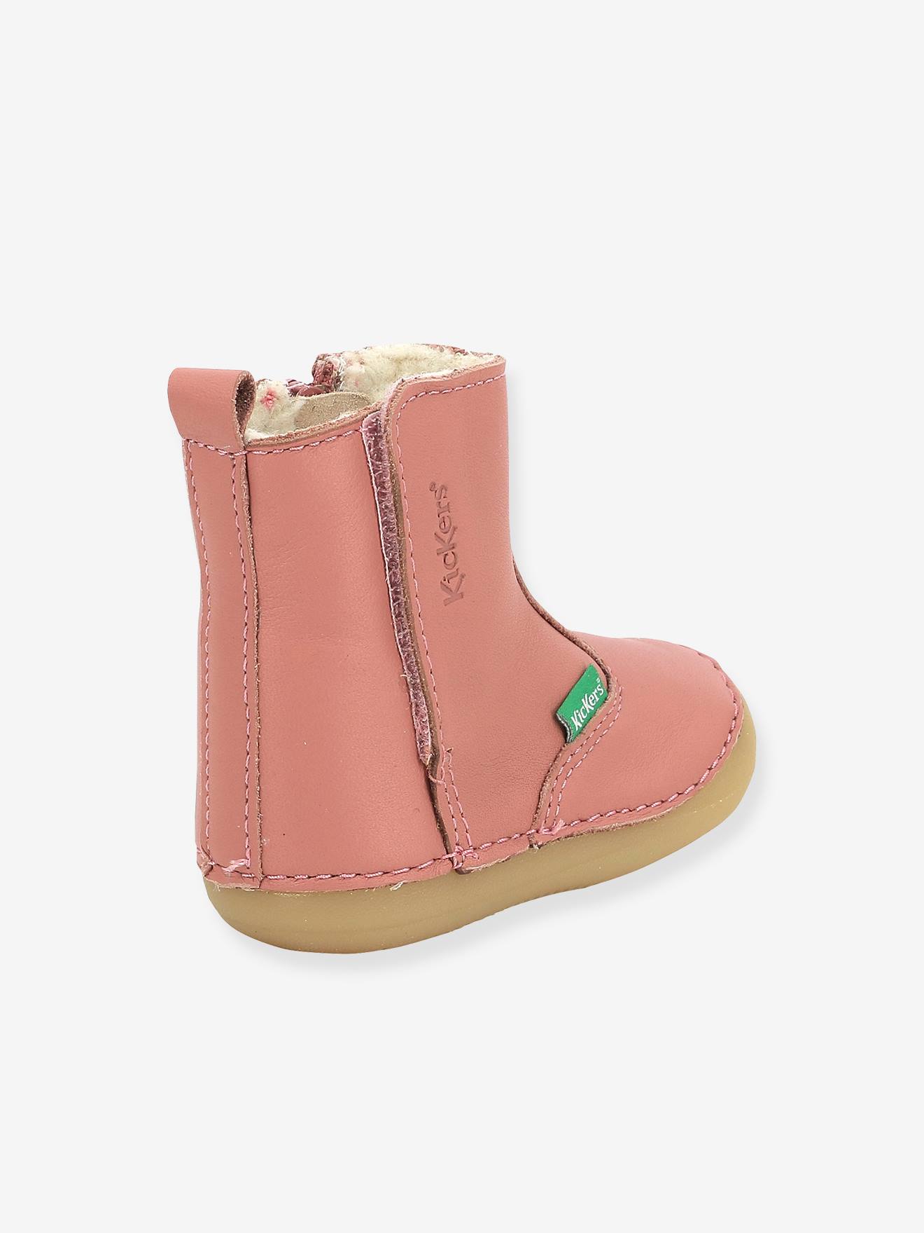 Boots cuir bébé fille Socool Cho KICKERS® 1ers pas rose antique