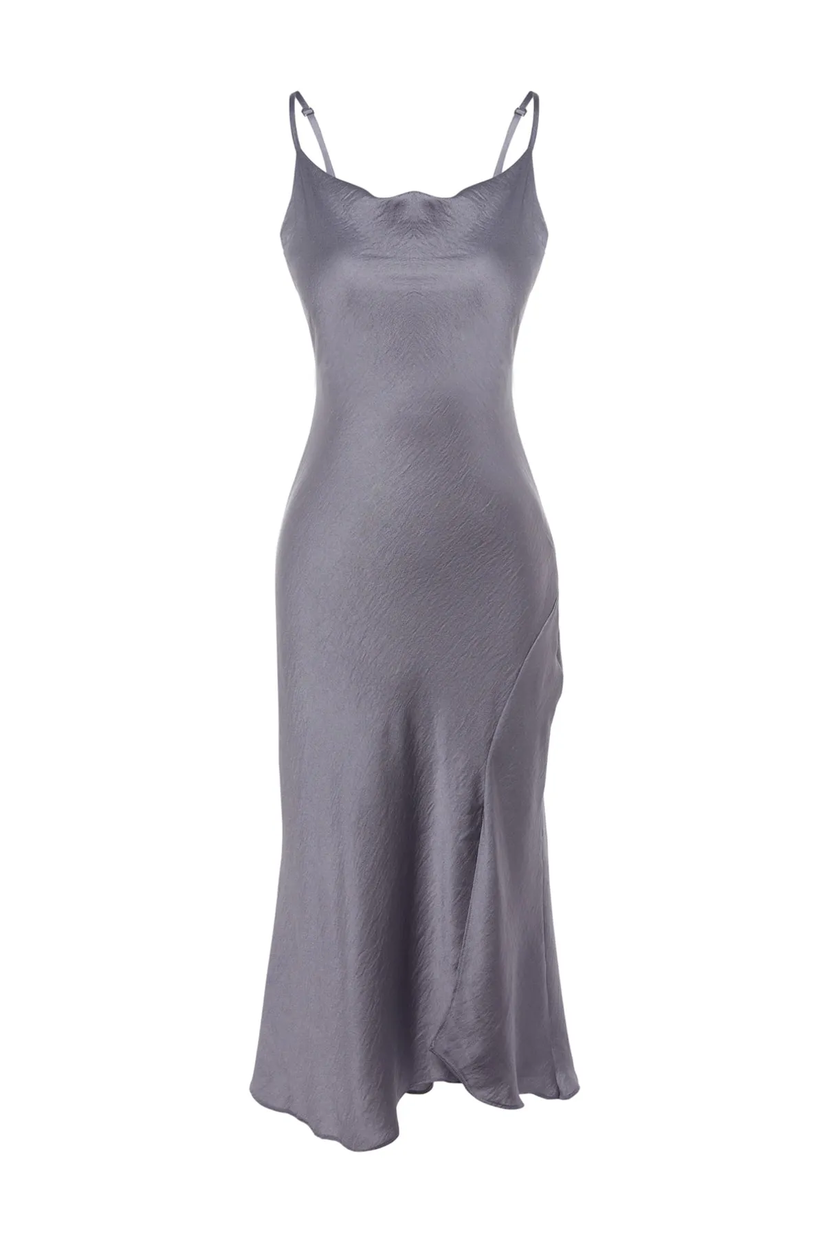 Trendyol Collection  Graues, gefüttertes Abendkleid aus gewebtem Satin TPRSS19BB0058