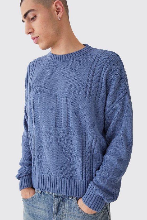 Kastiger Oversize Zopfmuster-Pullover