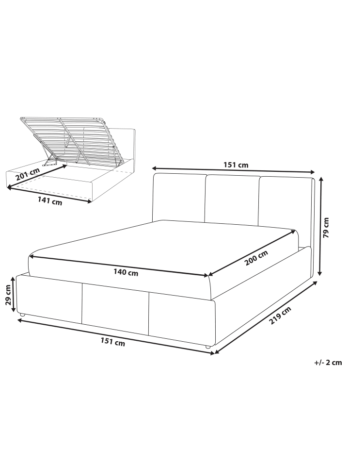 Beliani Doppelbett BOUSSE in Weiß - (W) 151 x (H) 79 x (L) 219 cm günstig kaufen onesize