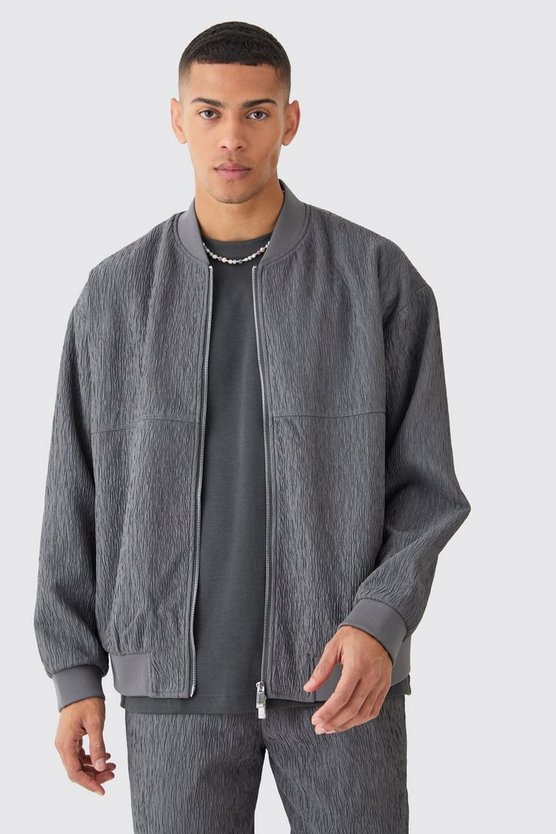 Smarte strukturierte Satin-Bomberjacke