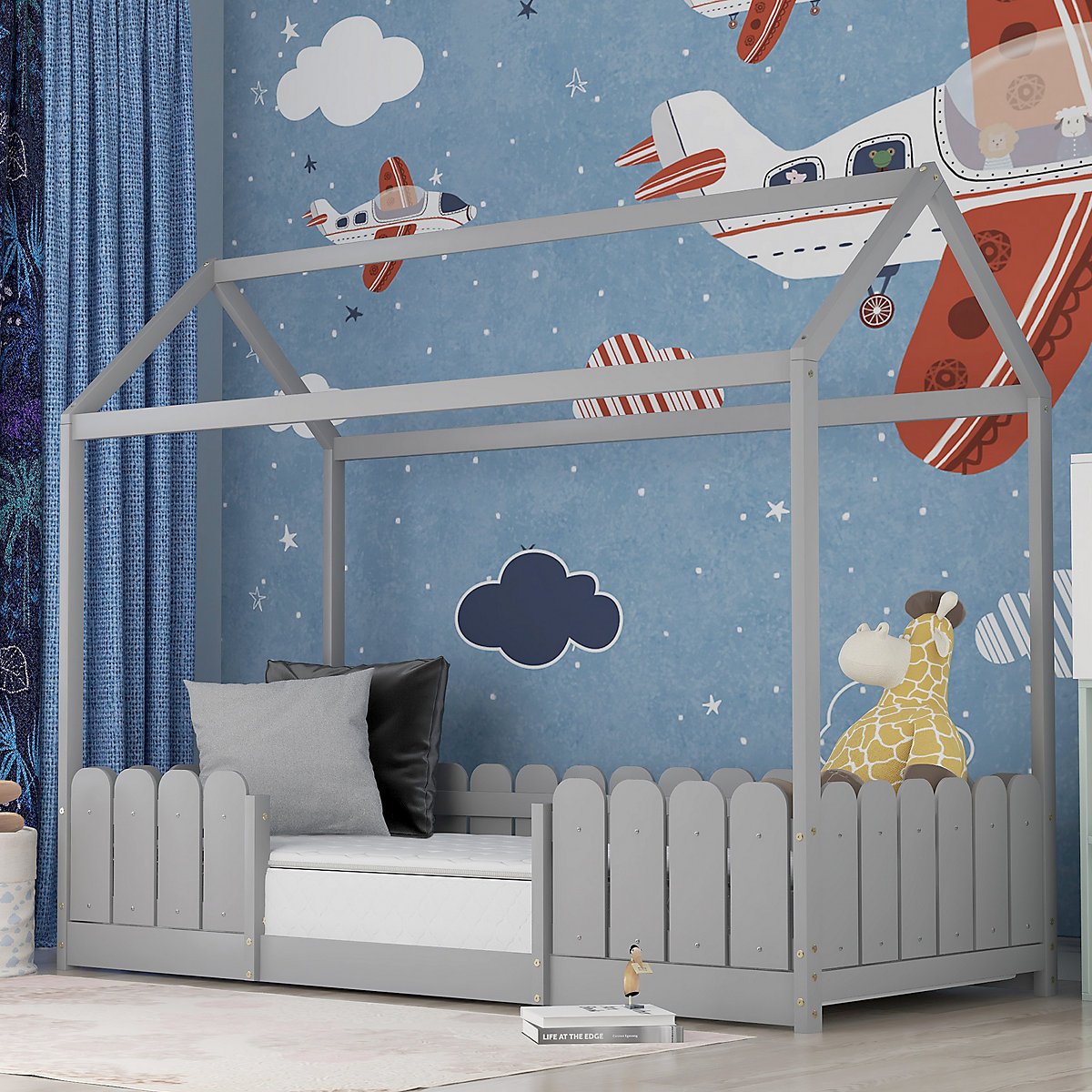 Hausbett 90x200 cm mit Rausfallschutz und Lattenrost aus Massivholz