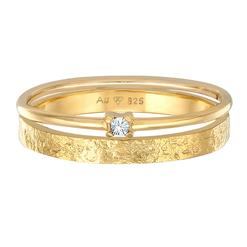 Elli Elli Bague Femmes Pile Solitaire set de 2 avec cristal de verre en argent sterlin Bague