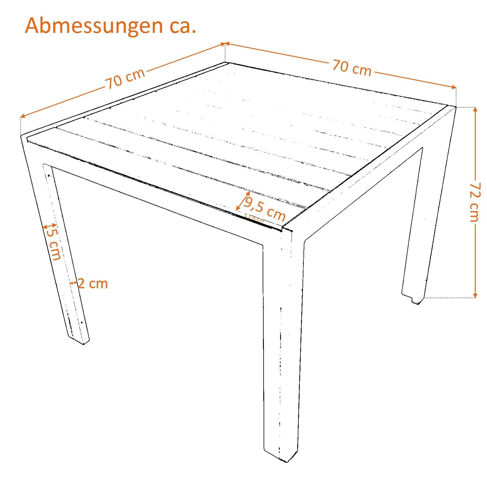 Raburg Gartentisch HARVEY L in SCHIEFER-DUNKEL-GRAU - 70 x 70 cm, Alu & Kunststoff (Set, 8-St., Großmenge: 8er-Set, 12er-Set oder 25er-Set), sehr stabil & leicht, wetterfest & UV-beständig, belastbar bis 100 kg