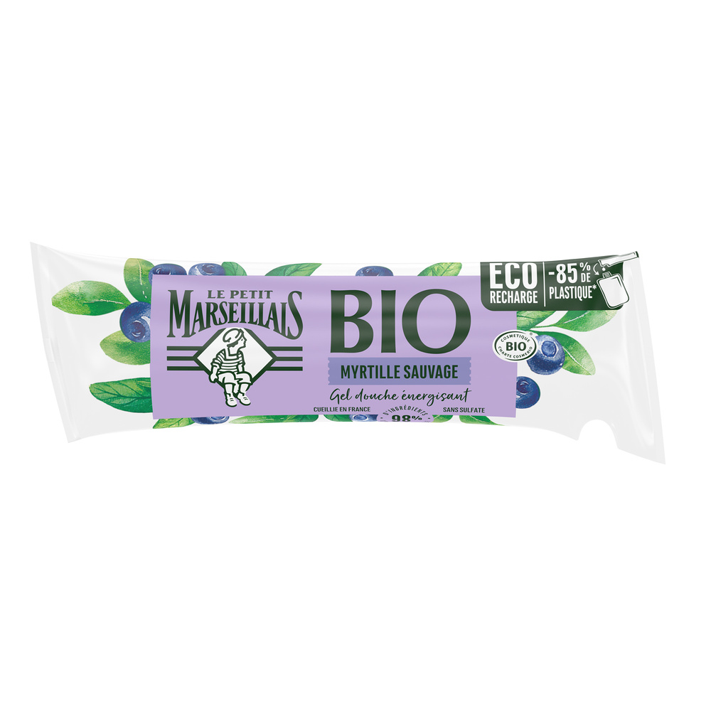 le petit marseillais Berlingot  Gel Douche Bio Energisant, au pH neutre, Myrtille Sauvage, 250 ml Gel douche