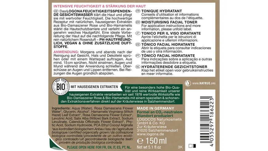 LOGONA Feuchtigkeitsspendendes Extrakt-Tonikum 150 ml