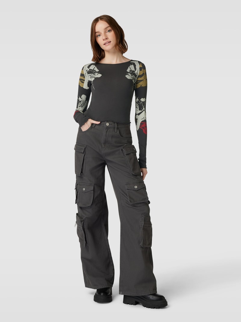 Cropped Longsleeve mit Wellensaum Modell 'Lookbook' in anthrazit