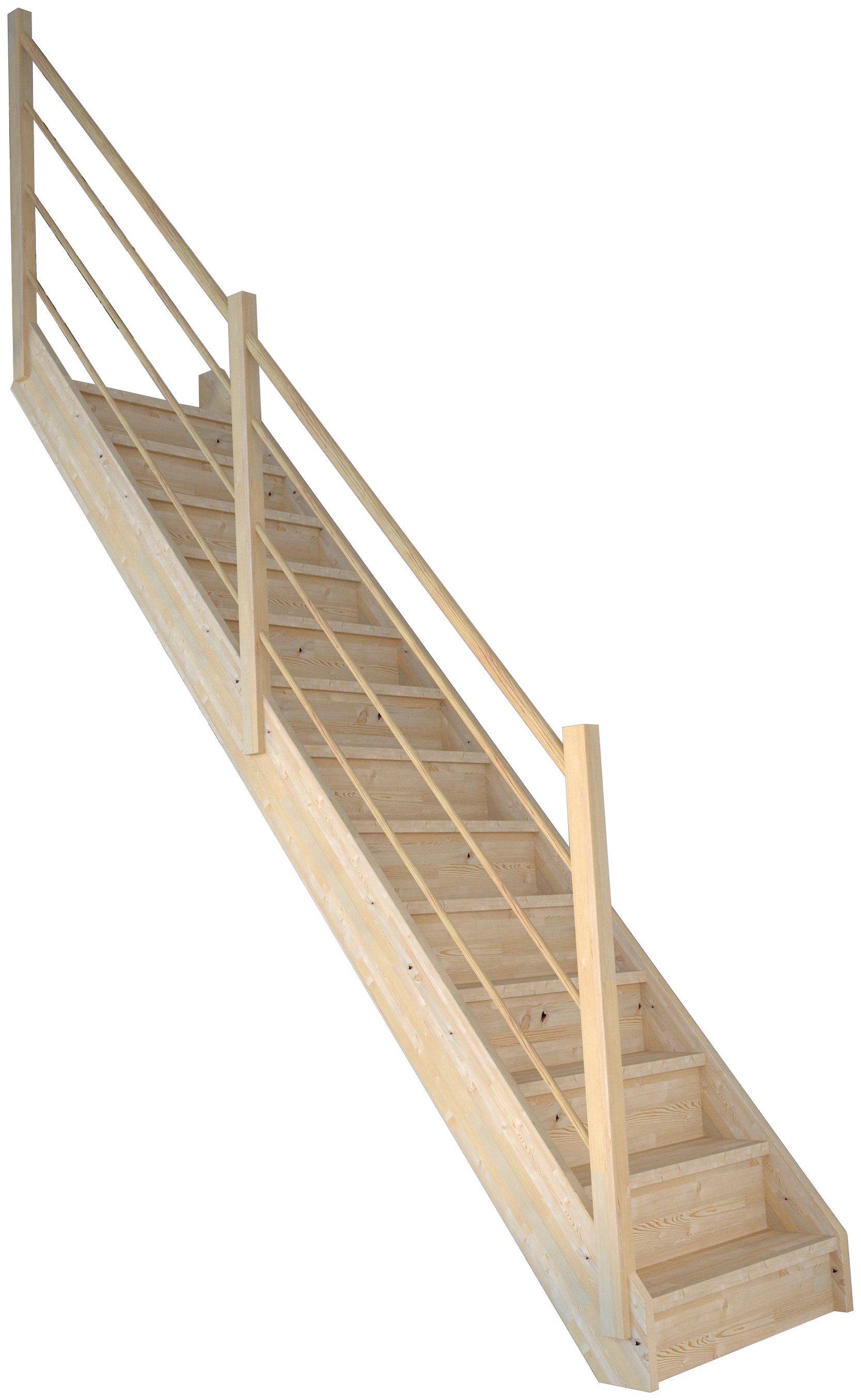 Starwood Raumspartreppe Massivholz Korfu, Holz-Holz Design Geländer Links, für Geschosshöhen bis 300 cm, Stufen geschlossen, Durchgehende Wangenteile