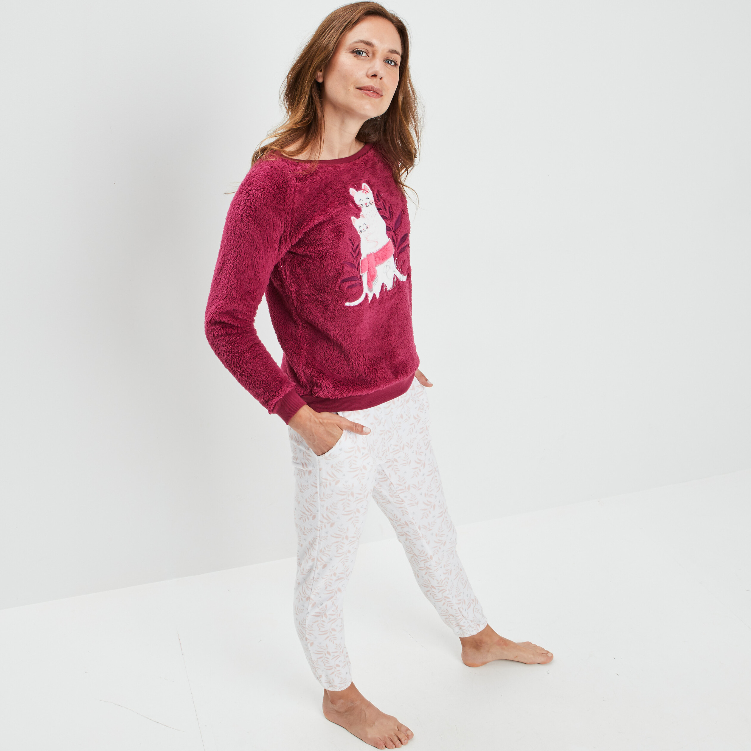 Ensemble pyjama 2 pièces rose framboise femme | La Halle