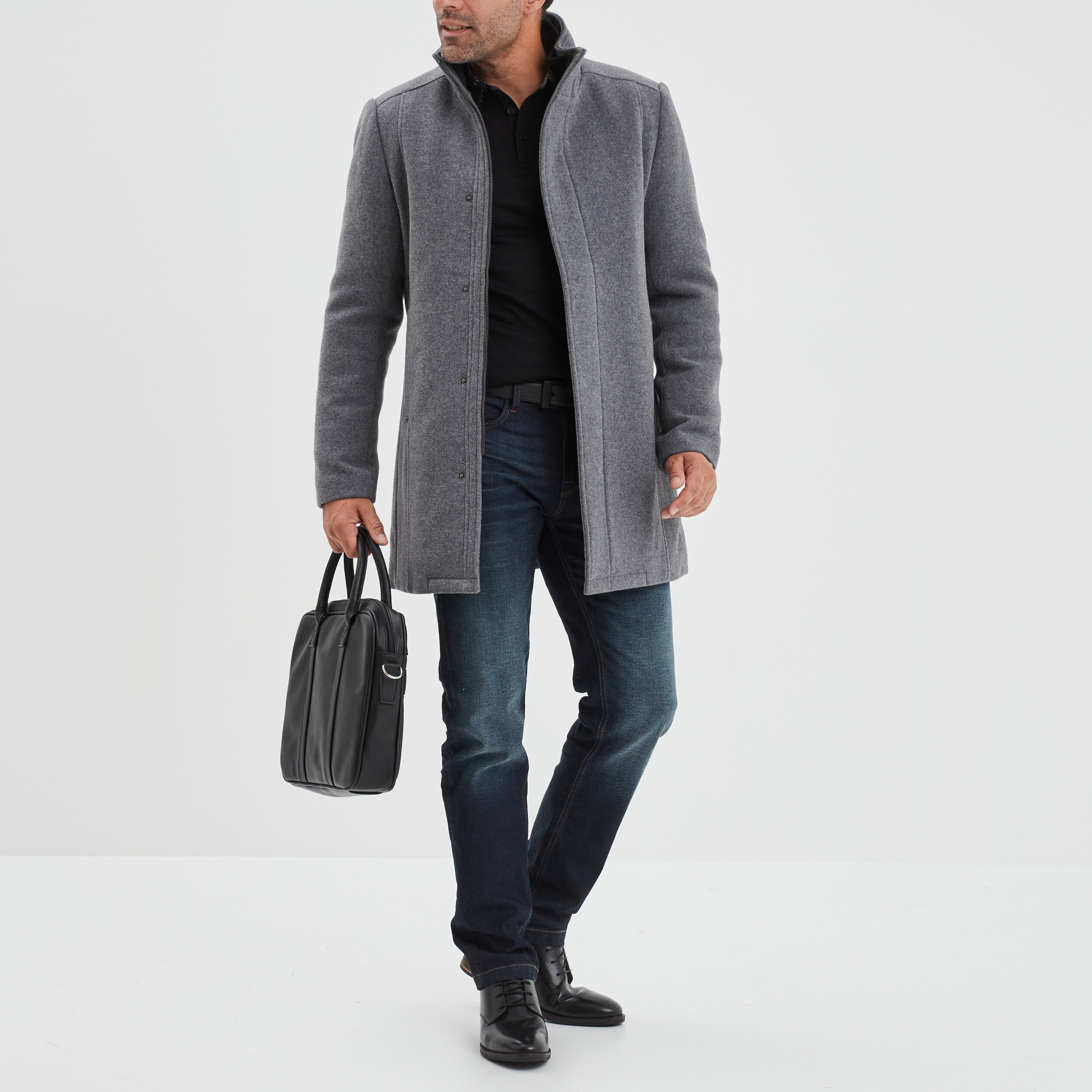 Manteau droit long gris foncé homme | La Halle