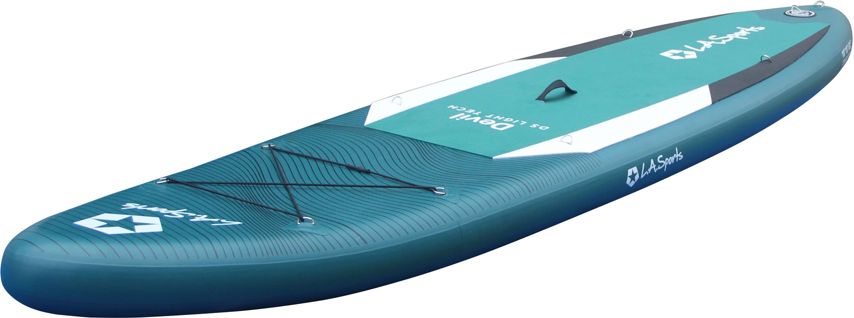 L.A. Sports Inflatable SUP-Board Devil, (Set, 6 tlg., mit Paddel, Pumpe und Transportrucksack)