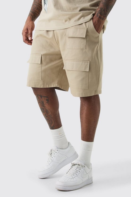 Plus lockere Twill Utility-Shorts mit elastischem Bund