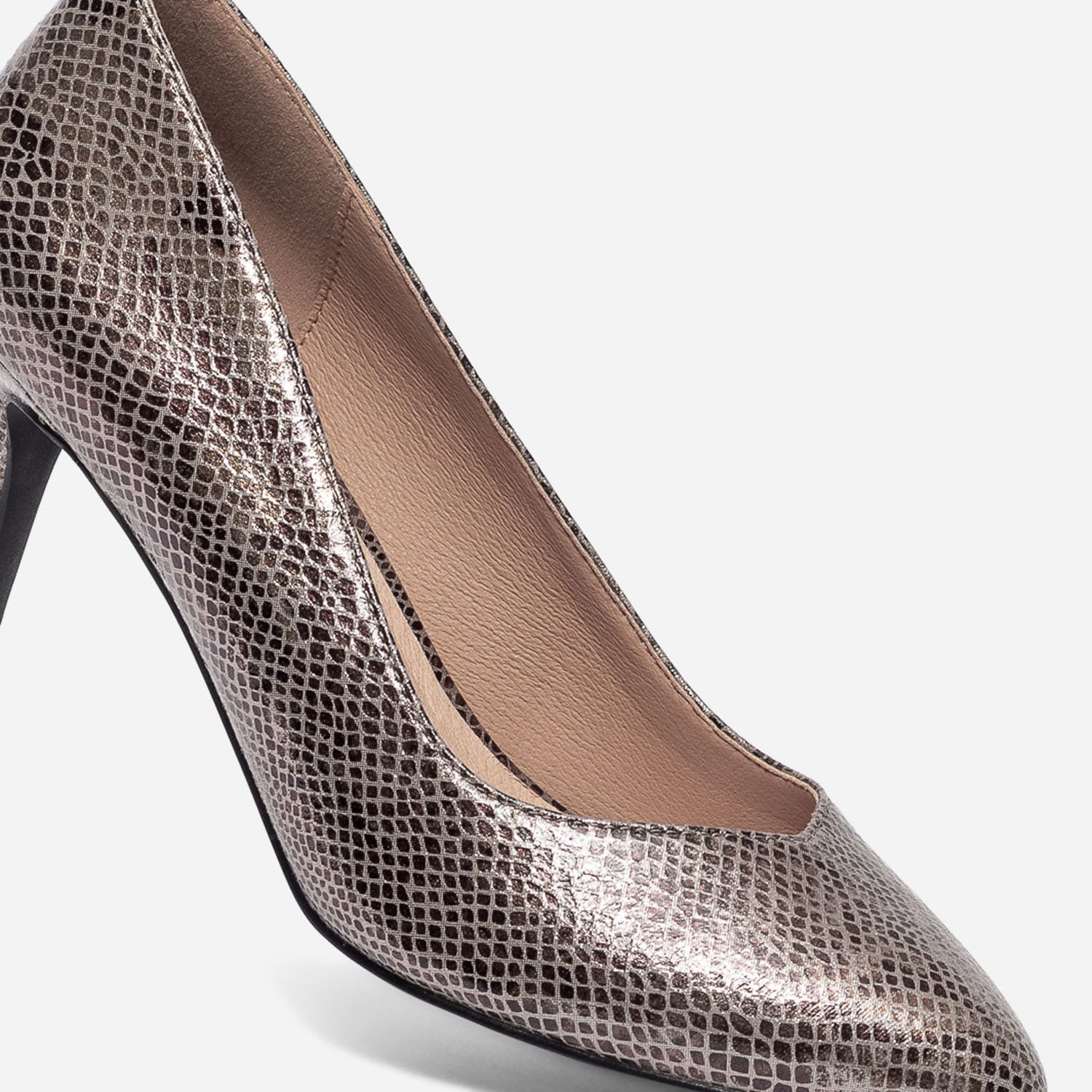 Escarpin taupe effet python métallisé à bout pointu