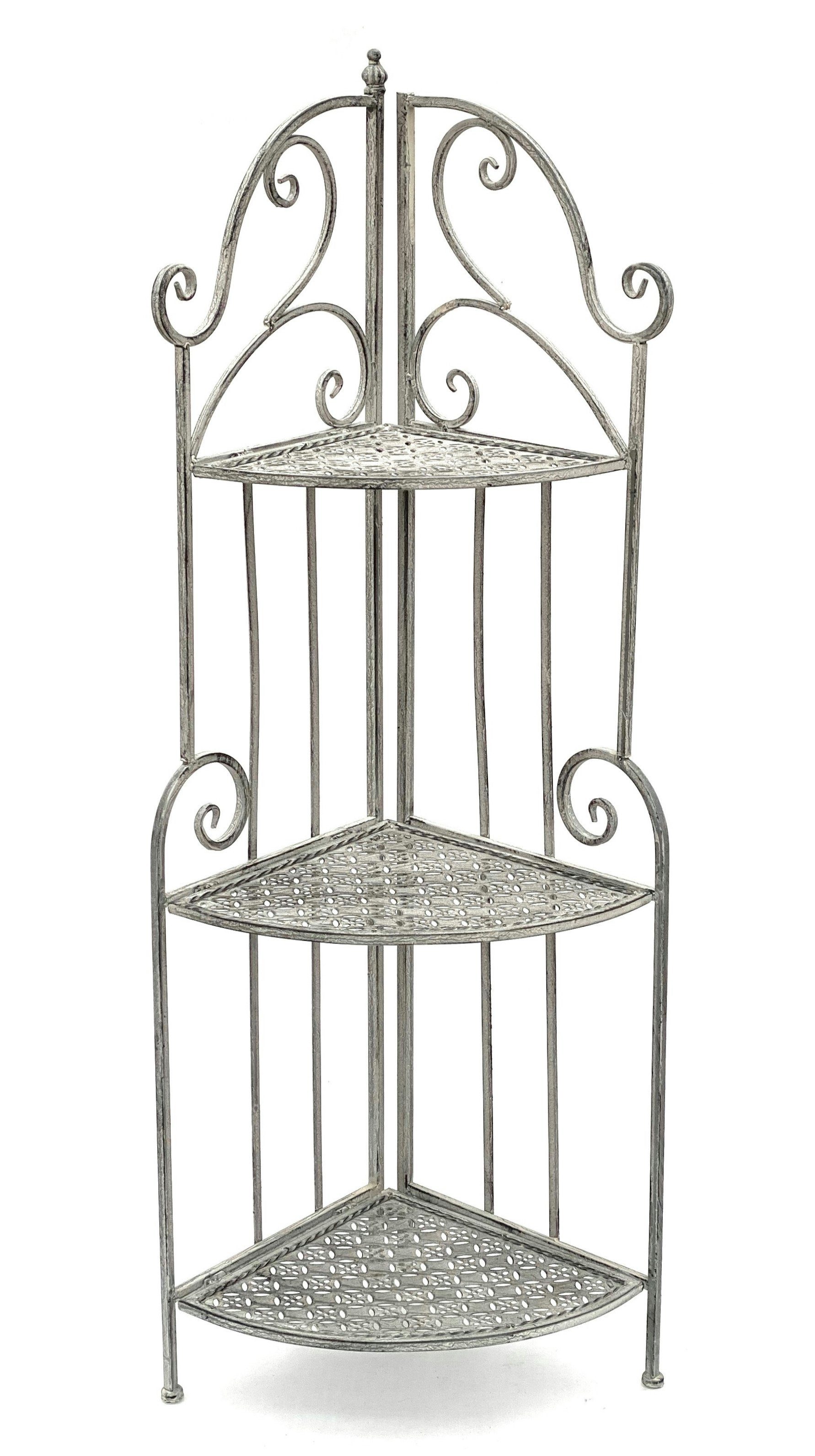 DanDiBo Eckregal DanDiBo Eckregal Weiß Grau Küche mit 3 Böden Metall Stehend 96124 Metallregal 125 cm Schmiedeeisen Regal Ecke Wand Eisen Standregal
