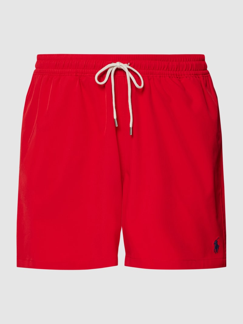 Badehose mit Logo-Stitching Modell 'TRAVELER' in rot