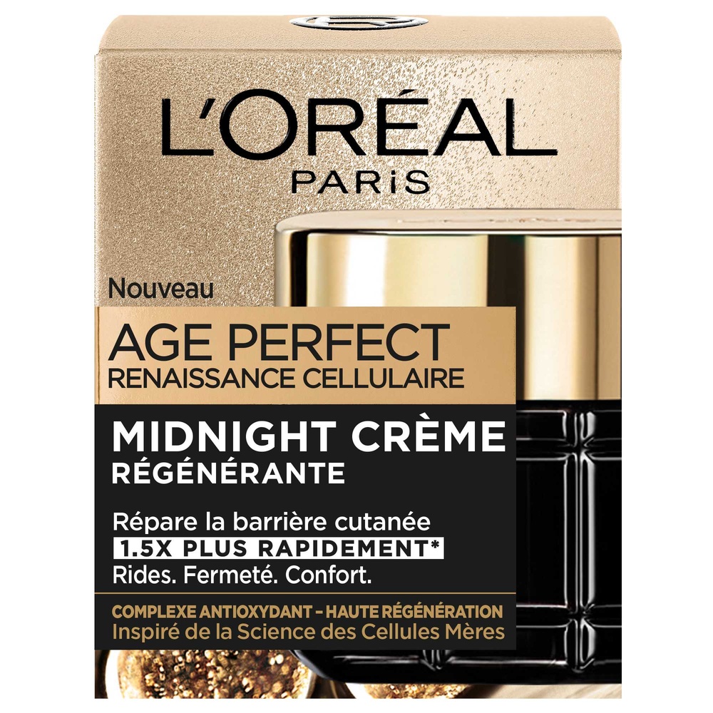 L'Oréal Paris Age Perfect Renaissance Cellulaire Crème de Nuit Anti-Âge, Anti-Rides, Fermeté, Confort